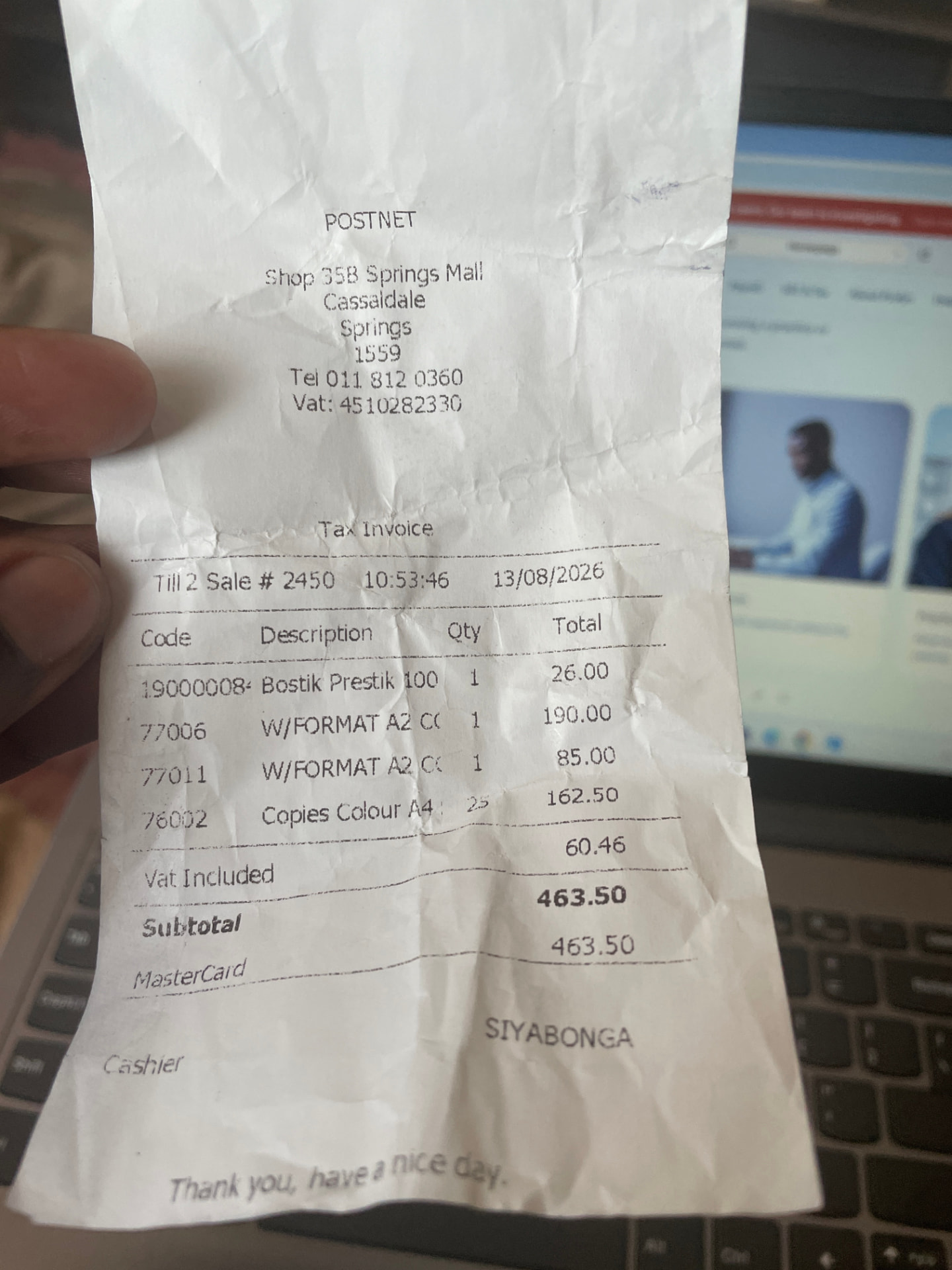 Crumpled Postnet till slip being scanned